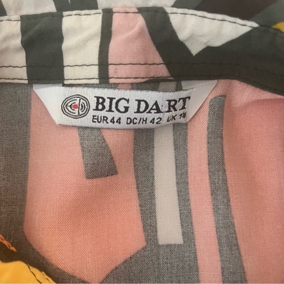 Big Dart Graphic Abstract Button Down Shirt Olive,Brown,Salmon,Mustard Sz L - Picture 10 of 11